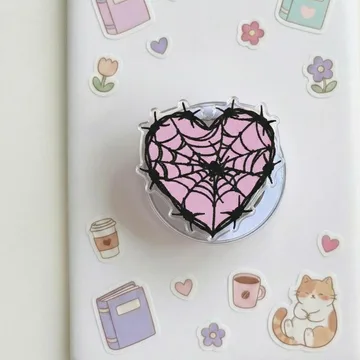 Pink Spiderweb Heart Pastel Goth Soft Girl Lavender Phone Grip