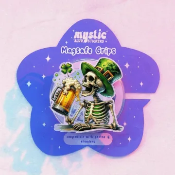 Lucky Skeleton Beer Shamrock with Green Hat Leprechaun Phone Grip