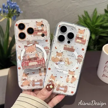 Kawaii Cat Fun Animal with Cats and Mushrooms Chibi Phone Grip