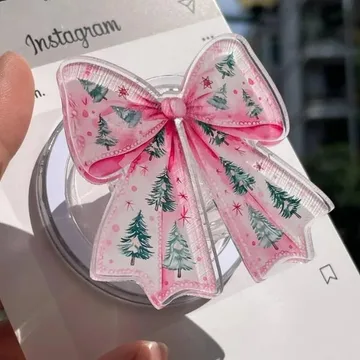 Christmas Pink Bow .christmas Tree Pattern Bow MagSafe Phone Grip