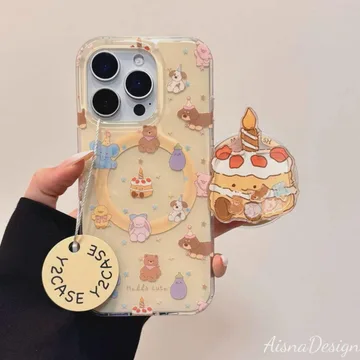 Bear and Cake Magnetic Cute Trendy Stylish Phone Grip