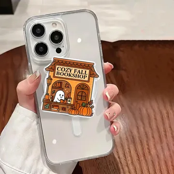 Cozy Fall Bookshop Halloween Spooky Pumpkin MagSafe Phone Grip
