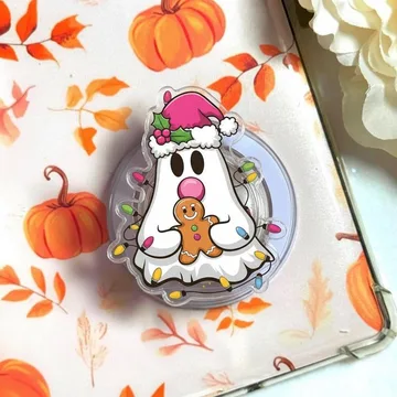 Christmas Ghost with Gingerbread Cookie Holiday Santa Phone Grip