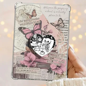 Peaceful Skeleton Read in Peace Cat and Book Lover Kindle Phone Grip
