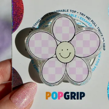 Checkerboard Flower Light Purple Kindle Bookish Book Lover Phone Grip