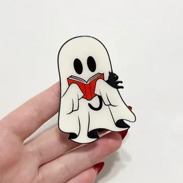 Ghost Reading with Cat Kindle Halloween Bookish Book Lover Phone Grip