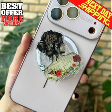 Book Lover Intellectual Woman Popgrip Floral Art MagSafe Phone Grip