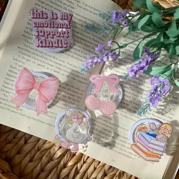 Book Lover Set Pink Ribbon Swan and Reading Kindle Phone Grip