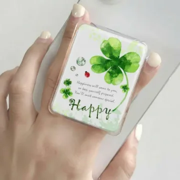 Happy Clover Four Leaf Clover with Positive Quote Phone Grip