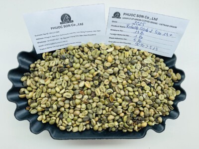 Hạt cà phê xanh Robusta Lam Đồng (Cấp 2 Kinh tế, R13+ Màn trộn, 5% Hạt đen & vỡ, Quy trình sấy khô tự nhiên)