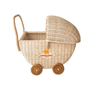 Eco-Friendly Rattan Doll Stroller