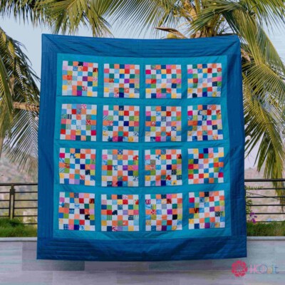 Bộ Chăn Bông Vải Ghép Hình Vuông 5cm Màu Xuân (Khâu Chéo, Kích Thước Tùy Chỉnh)