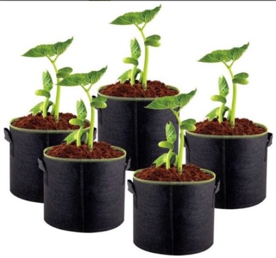 Compartmented Felt Plant Grow Bag (Recycled Felt Fabric, Black/Brown/Gray)
