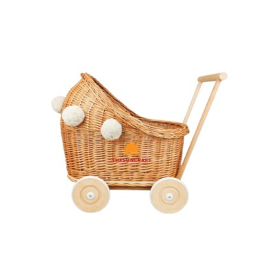 Handwoven Rattan Toy Stroller