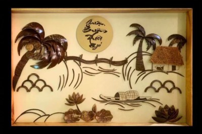 Coconut Shell Art In Glass Frame (Eco-Friendly, 100% Handmade, Traditional Style, Rectangular)