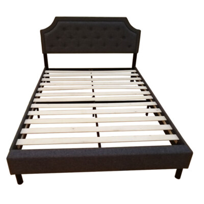 Modern Upholstered Platform Bed With Wood Slats and Metal Frame (Foldable, KD Easy Assembling)