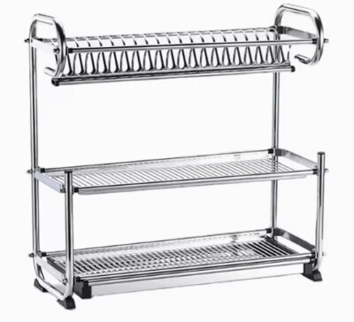 3-Tier Wall-Mounted Dish Rack (Chrome-Finished Steel, 40×40×40 cm, Space-Saving, OEM/ODM)