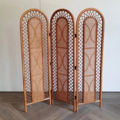 Rattan Room Divider Screen 57 (Natural Song Cat Rattan, Handwoven, W160×H180cm)
