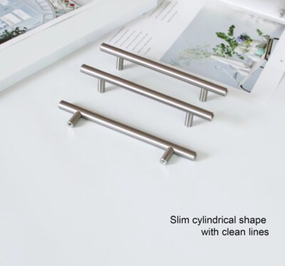 Modern Iron T-Bar Cabinet Pull Handle (Satin Nickel Finish, CC102, Easy Installation)