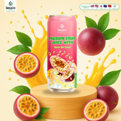 Passion Fruit Drink With Nata De Coco (320ml/250ml, Brix 12%, Low-Fat 0%, OEM Available)