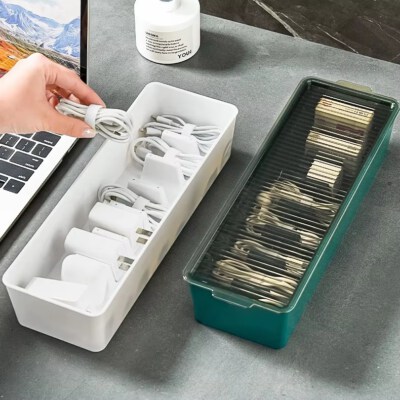 Magnetic Cable Organizer Box With Transparent Lid (PP Plastic, Multilayer, Custom Colors)