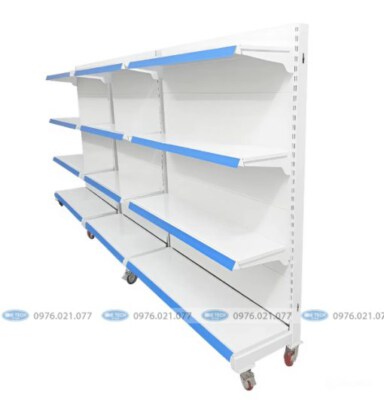 Solid-Back Mobile Supermarket Shelving (Caster Wheels, SPCC Cold-Rolled Steel, Powder Coated)