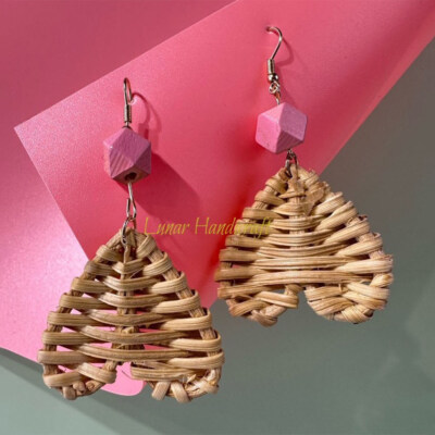 Heart-Weave Rattan Dangle Earrings
