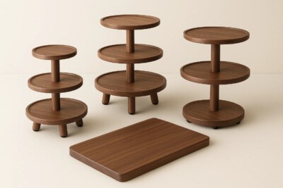 Sculptural Wooden Serving Tray (Multi-Tier Options, Anti-Slip Feet, Food-Safe Finish)