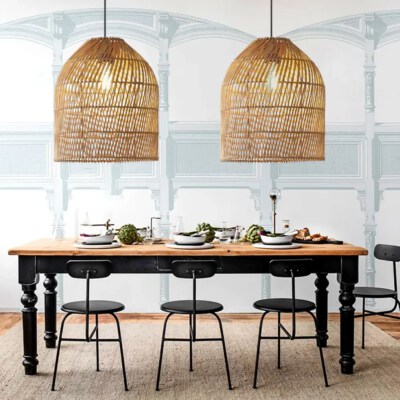 2026 Vintage Handwoven Round Rattan Pendant Lampshade