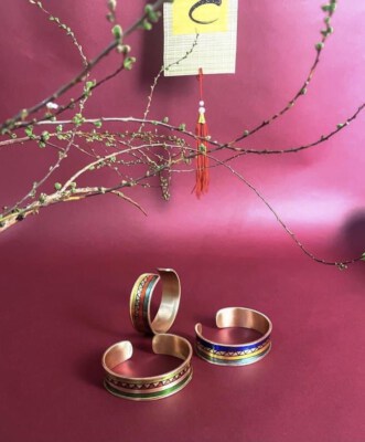 Open Cuff Bracelet (Pure Red Copper, Hmong Ethnic Motif, D6.5x2cm)