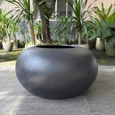 Round Fiberstone Planter (Black, D90 Cm x H45 Cm)