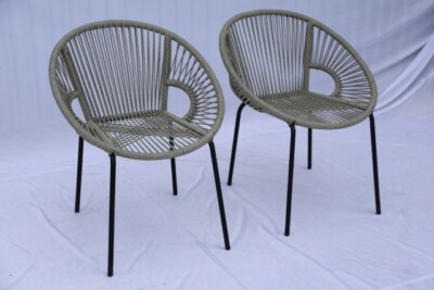 Modern Oval Rope Outdoor Dining Chair Set (Stackable, Metal Legs, Custom Size, No Assembly)