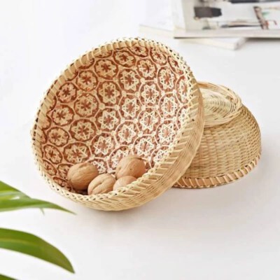 Double-Layer Bamboo Floral-Weave Bowl (Handwoven, Red Color, Export-Ready)