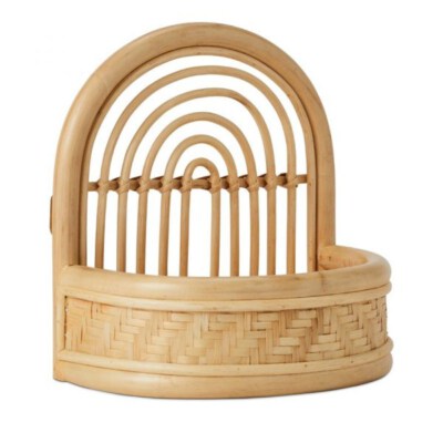 Rattan Wall Decor 019 (Handwoven Arched Wall Pocket, Natural Rattan, 30×20×30cm)