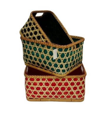 Multicolor Triple Bamboo Storage Basket Set