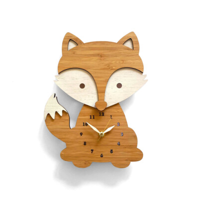 Cute Fox-Shaped Wooden Wall Clock