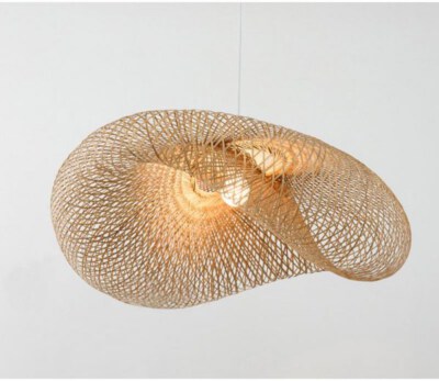 Bamboo Pendant Lightning 014 (Handwoven Bamboo, Sculptural Wave Shade, Custom Size)