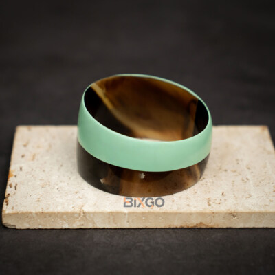 Handcrafted Jade-Green Half-Painted Buffalo Horn Cuff Bracelet