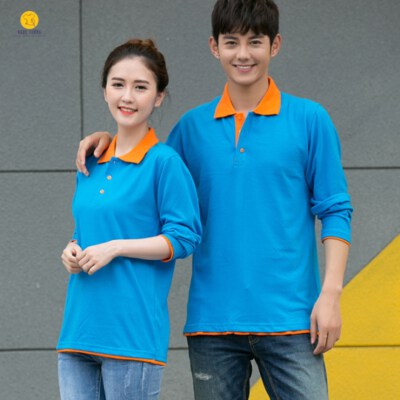 Long-Sleeve Polo Shirt Contrast Collar & Cuffs