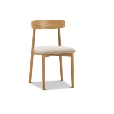 Modern Minimalist Dining Chair (Rubberwood Frame Wrapped With Fabric/PVC, Cushioned Seat, Natural Wood Color, Made In Vietnam)