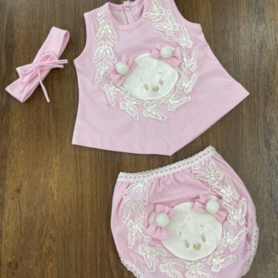 Pink Teddy Bloomer Set (Top, Bloomers & Headband)