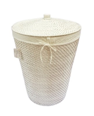 Folk-Art Rattan Storage Basket With Handle