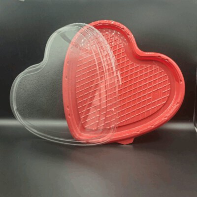 Heart-Shaped Sushi Party Box (Red Base, Clear PET Lid, Snap-Lock, Label-Ready)