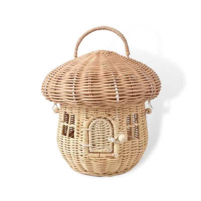 Kids Mushroom-Shaped Rattan Storage Basket