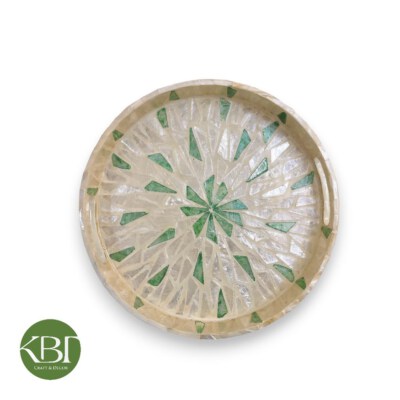 Round Pearl Mosaic Inlay Tray (Handmade, 30 X 30 X H4.5 Cm, Random Color)