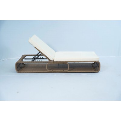 Adjustable PE Rattan Sun Lounger (Reclining Backrest, Cream Cushion, Powder-Coated Steel Frame)