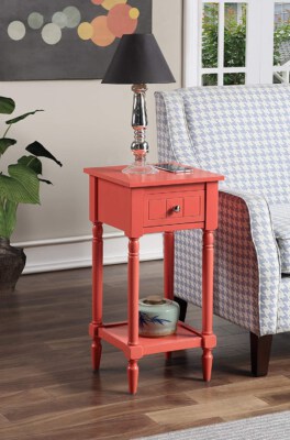French Country Khloe Accent Table (French Country Collection, Engraved Drawer, Bottom Shelf Storage)