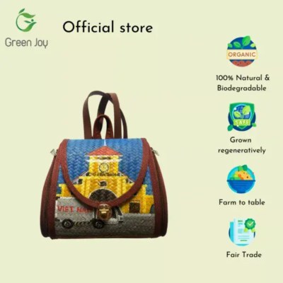 Painted Lepironia Grass Backpack (Eco-Friendly, Handcrafted)