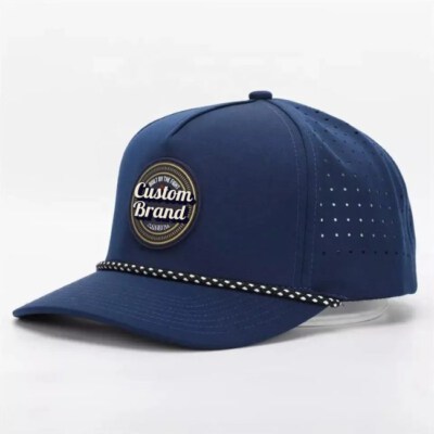Waterproof Laser-Cut Rope Golf Baseball Cap (100% Acrylic, Silicone Patch Logo, Breathable, Unisex, All-Season)