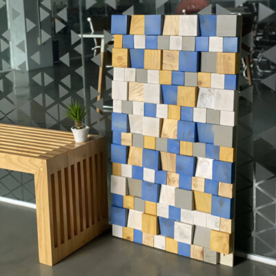 Modern Pinewood Mosaic Wall Art Panel